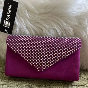 Dasein Fuchsia Crystal-Embellished Envelope Clutch